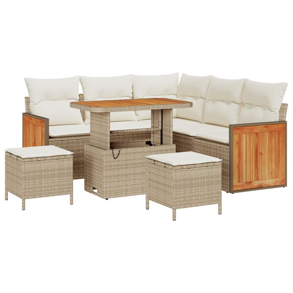 Ensemble de canapé de jardin 8 pièces vidaXL avec coussins beige en poly-rotin