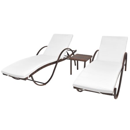 vidaXL Chaises longues 2 Pièces avec table Résine tressée Marron