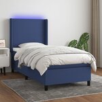 vidaXL Sommier à lattes de lit matelas et LED Bleu 90x200 cm Tissu