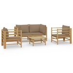vidaXL Salon de jardin 5 Pièces avec coussins taupe bambou