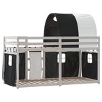 vidaXL Lit superposé avec rideaux blanc/noir 75x190 cm bois pin massif