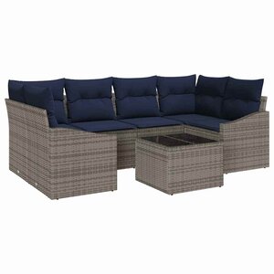 vidaXL Ensemble de canapé de jardin avec coussin 7 Pièces Gris et marine