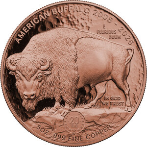 Monnaie AMERICAN BUFFALO 20 Anniversaire 5 Oz Cuivre 1$ Oglala Lakota Sioux 2026 (PRÉCOMMANDE)
