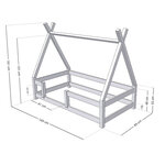 Lit Tipi enfant avec barrière bois massif blanc 80 x 160 cm