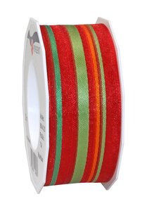 Organza à rayures laitonné mauritius 20-m-rouleau 40 mm rouge/vert