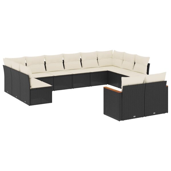 vidaXL Salon de jardin 12 Pièces avec coussins noir résine tressée