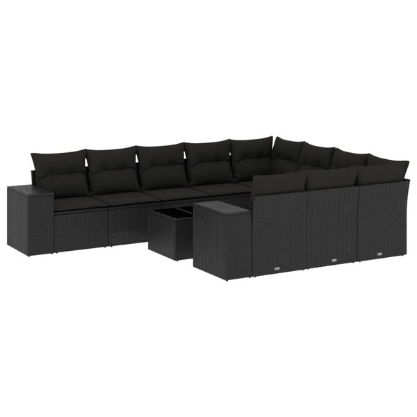 vidaXL Salon de jardin 11 Pièces avec coussins noir résine tressée