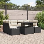 vidaXL Ensemble de Canapé de Jardin 7 Pièces avec Coussins Rattan Noir