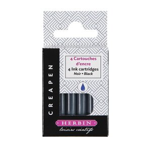 Etui de 4 cartouches d'encre noir pour feutre et pinceau rechargeable Créapen HERBIN