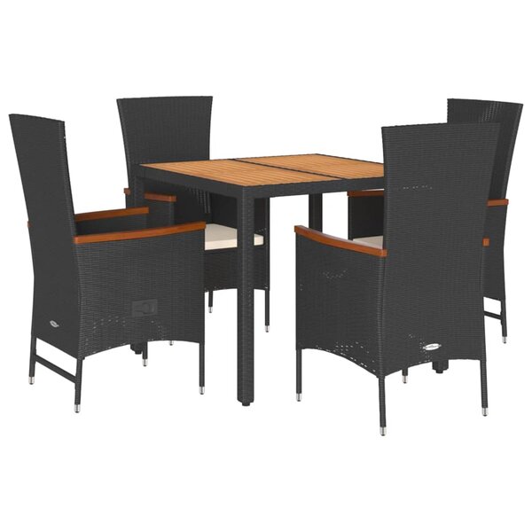vidaXL Ensemble à manger de jardin coussins 5Pièces Noir Résine tressée