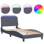 vidaXL Cadre de lit avec lumières LED gris foncé 90x200 cm velours