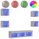 vidaXL Unités murales TV avec LED 7 Pièces gris sonoma bois d'ingénierie