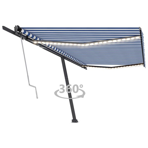 vidaXL Auvent automatique capteur de vent LED 500x350 cm Bleu et blanc