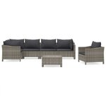 vidaXL Salon de jardin 7 Pièces avec coussins Gris Résine tressée