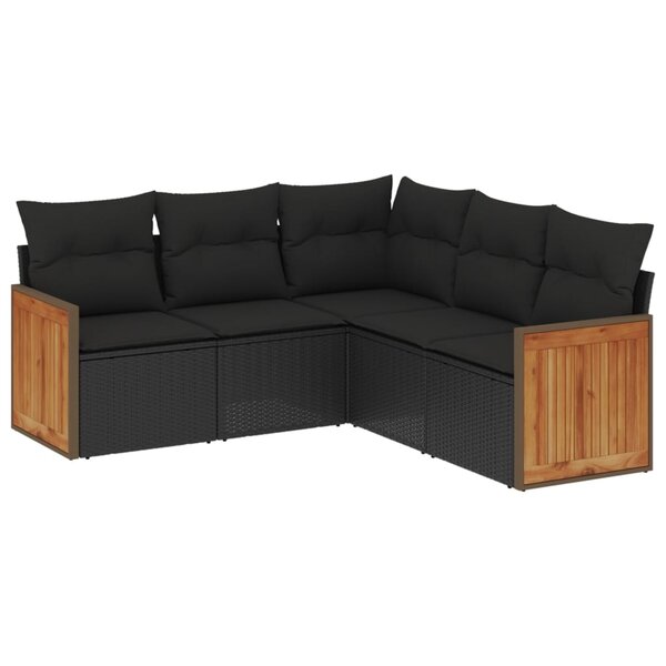 vidaXL Salon de jardin 5 Pièces avec coussins noir résine tressée