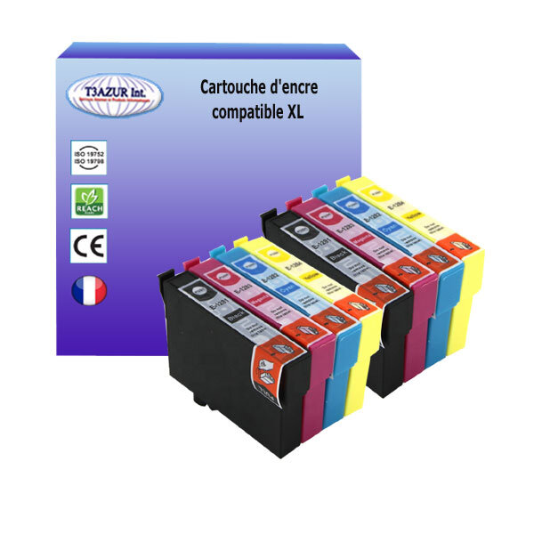 8 Cartouches Compatibles pour Epson Stylus Office BX305F, BX305FW, BX305FW Plus remplace Epson T1281 T1282 T1283 T1284  - T3AZUR