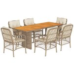 vidaXL Ensemble à manger de jardin et coussins 7 Pièces beige poly rotin
