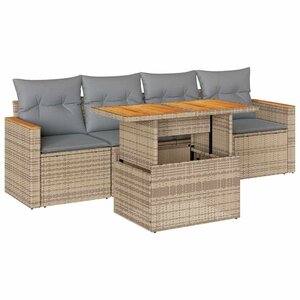 vidaXL Salon de jardin avec coussins 5 Pièces beige résine tressée acacia