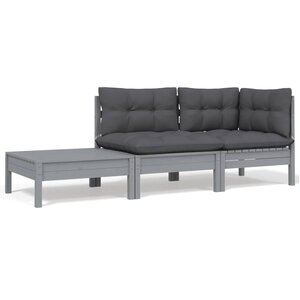 vidaXL Salon de jardin 3 Pièces avec coussins Gris Bois de pin massif
