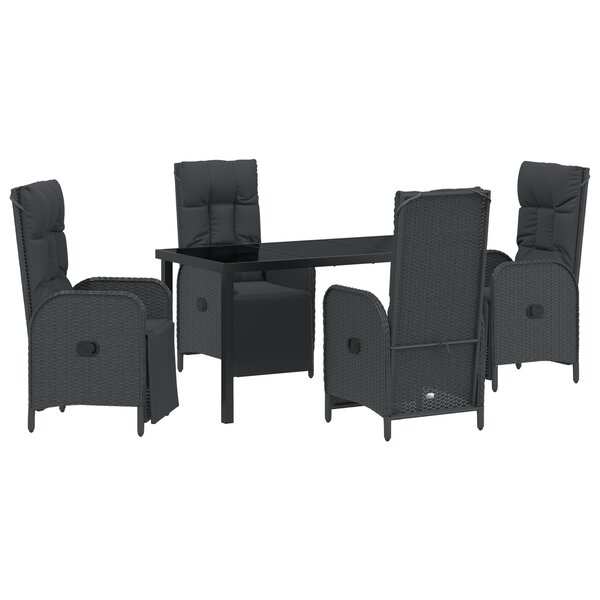 vidaXL Ensemble de salle à manger de jardin 5 pièces avec coussins en rotin synthétique noir