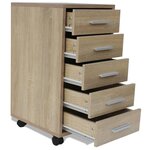 vidaXL Caisson à tiroir de bureau avec roulettes 5 tiroirs Chêne