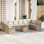 vidaXL Ensemble de canapé de jardin 11 pièces avec coussins en rotin synthétique beige