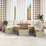 vidaXL Ensemble de canapé de jardin 9 pièces avec coussins Beige Poly Rotin