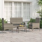 vidaXL Salon de jardin 4 Pièces avec coussins Gris Résine tressée