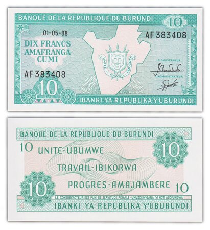 Billet de Collection 10 Francs 1988 Burundi - Neuf - P33b