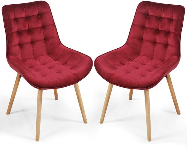 Lot de 2 chaises de salon salle à manger pied en bois et velours rouge foncé 01_0000543