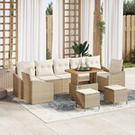Ensemble de canapé jardin 10 pièces vidaXL avec coussins Beige Poly Rotin Acacia