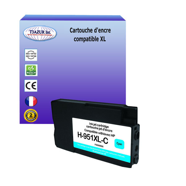 Cartouche compatible avec HP OfficeJet Pro 8610, 8615, 8616, 8620  remplace HP 951XL Cyan - T3AZUR