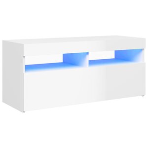vidaXL Meuble TV avec lumières LED blanc brillant 90x35x40 cm