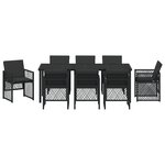 Ensemble de salle à manger de jardin de 9 pièces avec coussins en poly rotin noir
