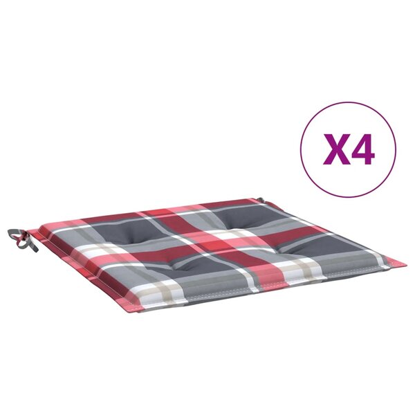vidaXL Coussins de chaise de jardin lot de 4 carreaux rouges 50x50x4cm