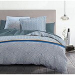 Parure de couette 220 x 240 cm : Housse de couette + 2 taies d'oreiller - 100  Coton - Bleu