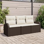 vidaXL Ensemble de canapés de jardin de 3 pièces avec coussins Marron Poly Rattan
