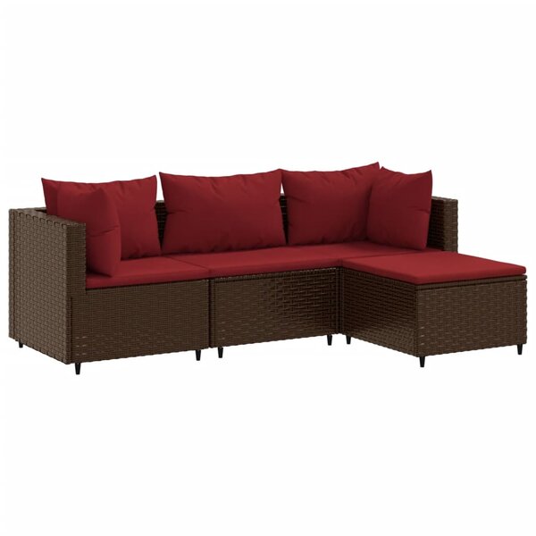 vidaXL Salon de jardin 4 Pièces avec coussins Marron Résine tressée