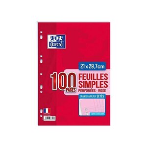 Feuillets mobiles en couleur A4 Seyès rose OXFORD