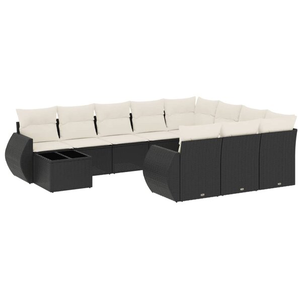 vidaXL Salon de jardin 11 Pièces avec coussins noir résine tressée