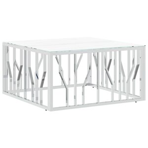 vidaXL Table basse argenté 80x80x40 cm acier inoxydable et verre