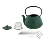 Théière en fonte Hanami vert émeraude 1 2 L + 4 pailles en inox
