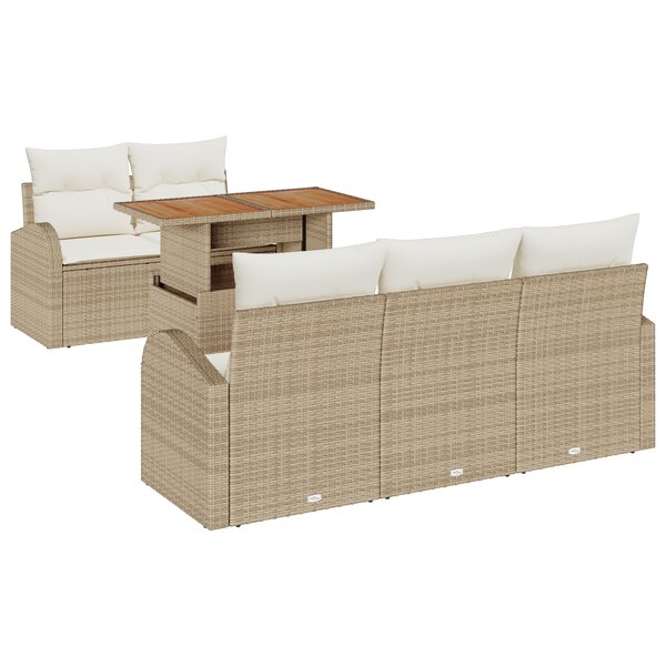 vidaXL Ensemble de salle à manger de jardin 6 pièces avec coussins Beige Polyrotin Acacia