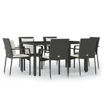 vidaXL Ensemble à manger de jardin coussins 7Pièces Noir Résine tressée