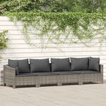 vidaXL Salon de jardin 4 Pièces avec coussins Gris Résine tressée