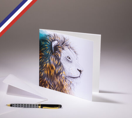 Carte double florilège créée et imprimée en france - le lion