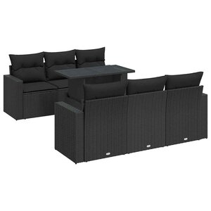 vidaXL Salon de jardin 7 Pièces avec coussins noir résine tressée