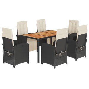 vidaXL Ensemble à manger de jardin coussins 7Pièces Noir Résine tressée