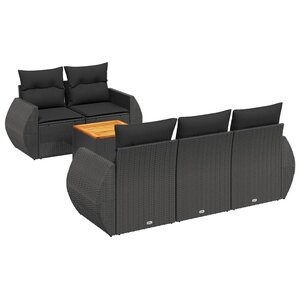 vidaXL Salon de jardin 6 Pièces avec coussins noir résine tressée