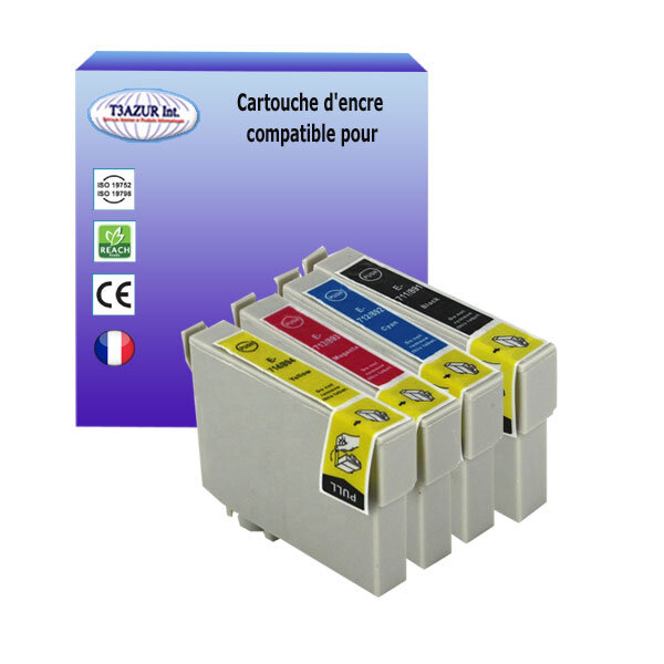 4 Cartouches Compatibles pour Epson Stylus CX4300 CX7300 D120 D78 D91 D92 DX4000 DX4050 DX4400 DX4450 DX5000 remplace Epson T0711/2/3/4- T3AZUR